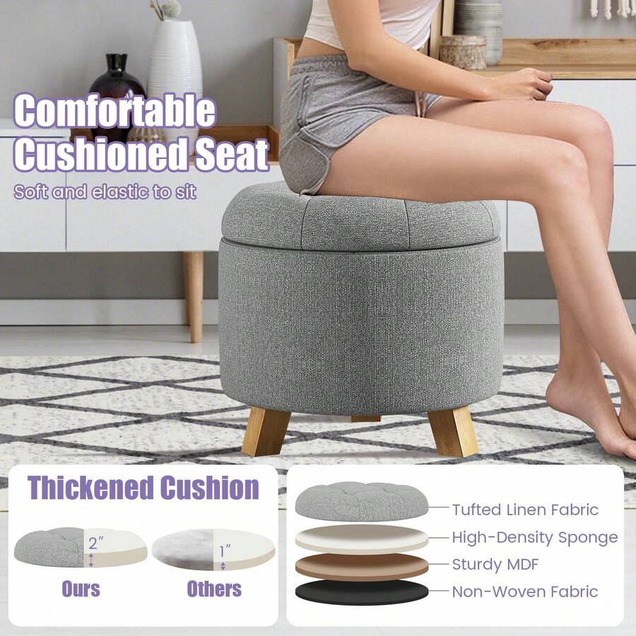 Upholstered Round Ottoman With Solid Rubber FeetGrey SHEIN USA
