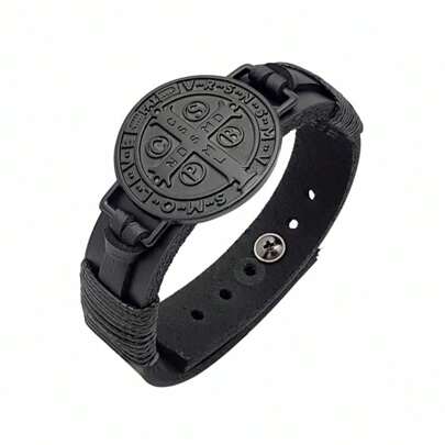Pulseira Masculina de Couro São Bento Ajustável