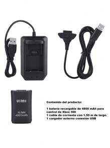 Kit Carga Y Juega Con Bateria De 4800mha Y Cargador Para box 360 - Negro - Ver 3