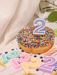 1pc Macaron Color Number Candle 0-9 Random Color Birthday Cake Decor Digital Candle,Christmas - Multicolor - View 4