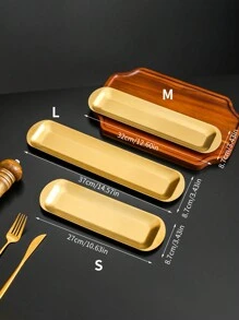 1入不銹鋼長方形托盤,厚金電鍍壽司盤,商用燒烤盤,平面盤 - 金色 - 查看 2