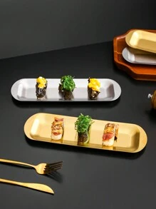 1入不銹鋼長方形托盤,厚金電鍍壽司盤,商用燒烤盤,平面盤 - 金色 - 查看 5
