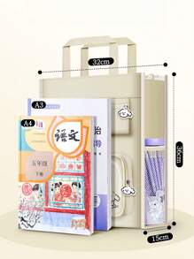1 Bolsa De Estudio De Gran Capacidad De Lona Para Estudiantes, Beige/negro/morado/verde, Adecuada Para La Escuela Secundaria, La Escuela Media Y Adolescentes, Con Asas Y Correa Para El Hombro