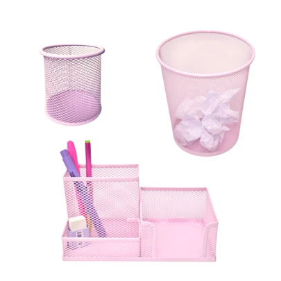 Kit Organizador Porta Lápis Canetas Aramado Lixeira Escritório