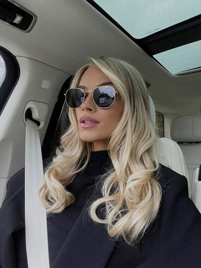 1 par de gafas de mujer con montura de metal de polígono, gafas de moda versátiles y casuales de calidad, adecuadas para uso al aire libre, conducción diaria y como regalo