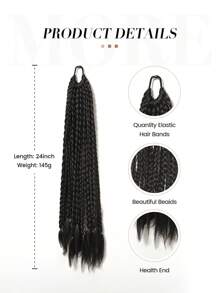 24 Bím tóc Biến đổi dần Tóc giả Bím tóc Đen Nối tóc Tóc giả Gia hạn Đối với Người lớn Trẻ em Chiều dài 60cm Phần mở rộng tóc đuôi ngựa Dài Tóc đuôi gà Tóc giả Nối tóc Phụ kiện tóc Phần mở rộng tóc đuôi ngựa - màu đen - Xem 3