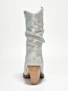 Jehanna Rhinestone Western Cowboy Side Zipper Pointed Toe Slouch Booties - 銀色 - 查看 6