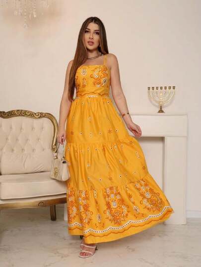 Vestido Feminino Longo Sem Manga Estampado Moda Elegante verão