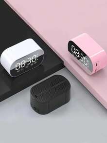 Mini Mirror Screen Alarm Clock, Wireless Bluetooth-Compatible Speaker With LED Display High Definition Subwoofer Alarm Clock Portable FM Radio - Multicolor - View 5
