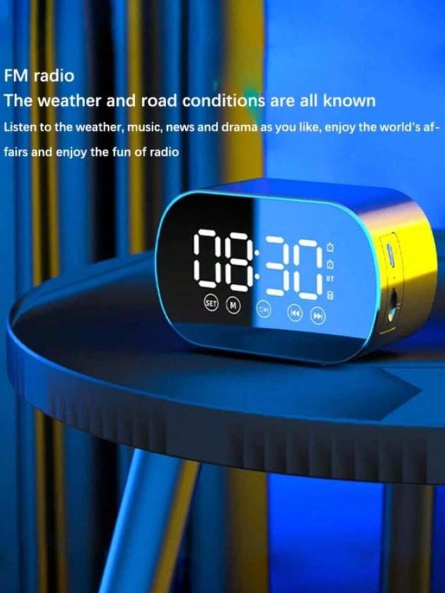 Mini Mirror Screen Alarm Clock, Wireless Bluetooth-Compatible Speaker With LED Display High Definition Subwoofer Alarm Clock Portable FM Radio - Multicolor - View 1