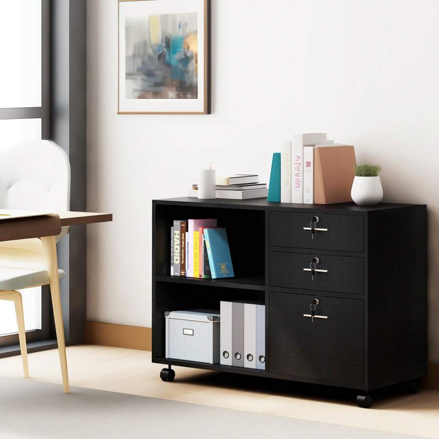 YITAHOME 3Drawer Wood File With Locks, Mobile Lateral Filing