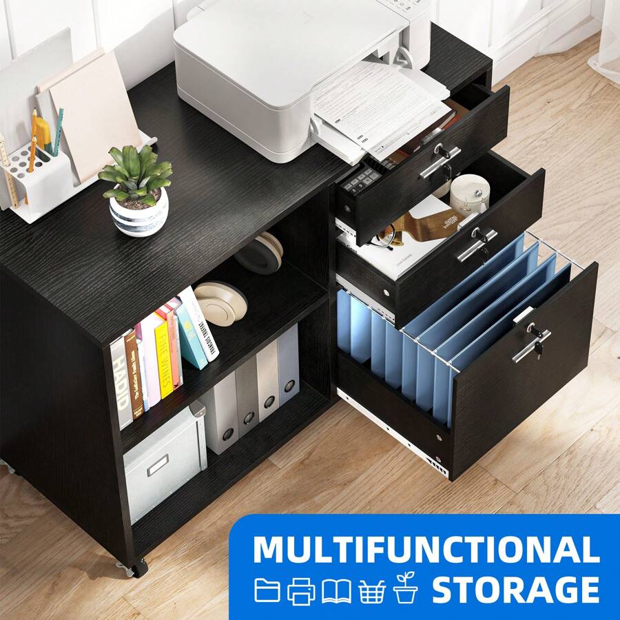 YITAHOME 3Drawer Wood File With Locks, Mobile Lateral Filing For Letter, A4