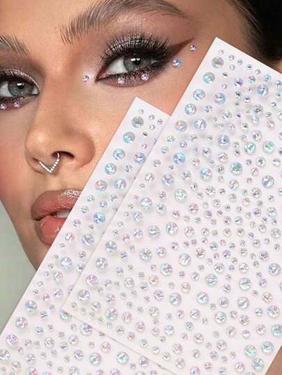 Sexy 2pcs 3d Simulation Multicolor Rhinestone Sticker For Diy Music Festival, Y2k Party Face & Eye Makeup Decoration Halloween