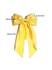 1PC Satin Hair Bows For Girl Large Hair Barrettes Ribbon For Girls Giant Long Bow Hair Clips Ponytail Holder Silk Big Hair Clips Accessories For Girl - Yellow - View 2