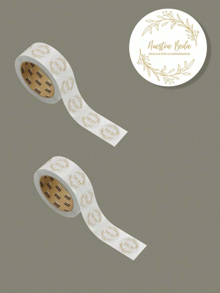 100 stickers, calcomanía, pegantina etiquetas NUESTRA BODA, 4 CM - Dorado - Ver 1