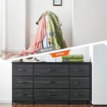 Raybee Dresser TV Stand With Drawers, Media Console Table For 60", TV Console With 9 Drawers For Bedroom, Entertainment Center With Sturdy Metal Frame & Wood Top, Living Room,Closet, Rustic Brown - 黑色 - 查看 6