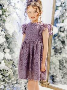 少女復古蕾絲波蘭球飄帶袖復活節生日裝洋裝 - 淡紫色 - 查看 1