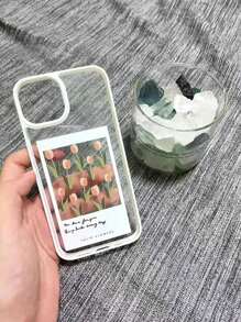 1pc White Peony Acrylic Phone Case With White Edge, Compatible With Apple IPhone Case - Clear - View 7