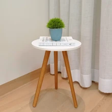 Mesinha Lateral Redonda Mdf Pequena De Canto E Apoio Sofá Sala Retrô Tripé Madeira Pé Palito Moderna Decorativa De Quarto De Cabeceira Escritório - Branco - Visão 7