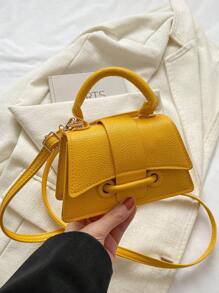 Bolso cuadrado pequeño de uso manual, casual y elegante con cordón de cierre llamativo - Amarillo - Ver 5