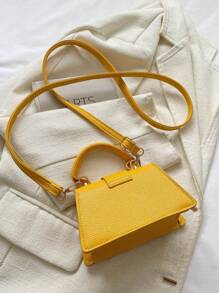 Bolso cuadrado pequeño de uso manual, casual y elegante con cordón de cierre llamativo - Amarillo - Ver 4
