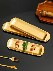 1入不銹鋼長方形托盤,厚金電鍍壽司盤,商用燒烤盤,平面盤 - 金色 - 查看 1