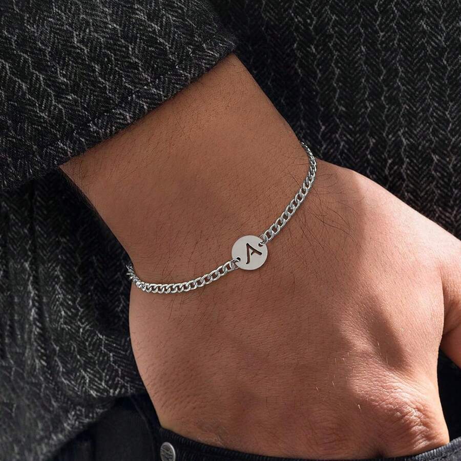 1 Vòng Cổ Điển Mới A-Z Ban Đầu Dây Thép Không Gỉ Vòng Tay Dành Cho Nam - Bạc - Xem 1