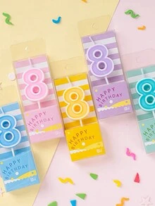 1pc Macaron Color Number Candle 0-9 Random Color Birthday Cake Decor Digital Candle,Christmas - Multicolor - View 9
