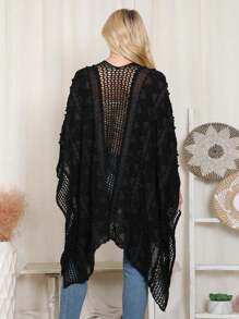 Zigzag Pompom Crochet Palmer Kimono - 黑色 - 查看 3