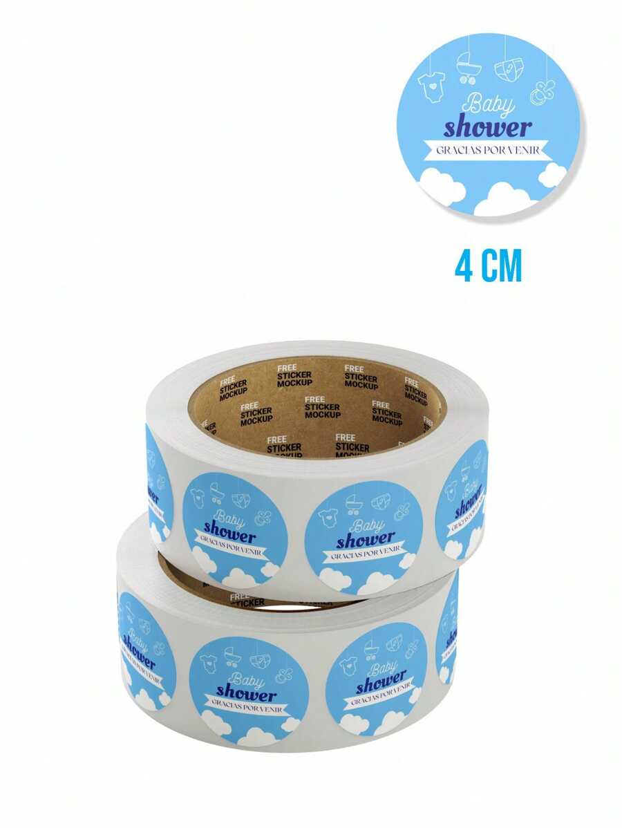 100 stickers, calcomanía, pegantina etiquetas BABY SHOWER, GRACIAS POR VENIR,  4 CM - Azul - Ver 1