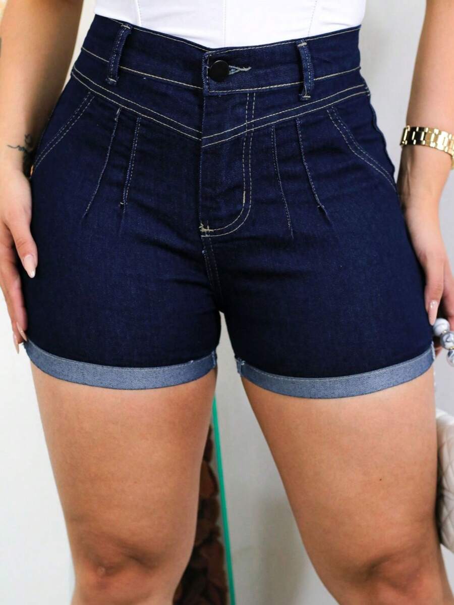 Women Denim Shorts - 藍色 - 查看 1