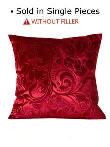 Vỏ gối in nổi bằng nhung dày, Vải nhung Anaglyph hoa Classis, Vỏ gối trang trí, Vỏ gối trong nhà/ngoài trời, Vỏ đệm - (18" X 18", Đỏ)1 cái - Đỏ - Xem 5