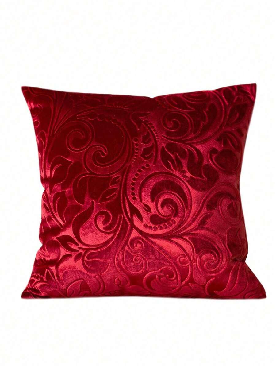 Vỏ gối in nổi bằng nhung dày, Vải nhung Anaglyph hoa Classis, Vỏ gối trang trí, Vỏ gối trong nhà/ngoài trời, Vỏ đệm - (18" X 18", Đỏ)1 cái - Đỏ - Xem 1