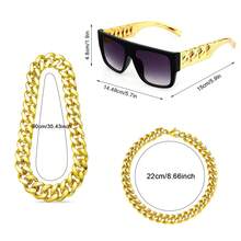 4 Piezas Conjuntos De Disfraces De Hip Hop De Los Años 80 Y 90 Para Mujeres, Accesorios Con Lentes De Sol, Cadena De Cuerda Dorada Falsa, Anillo Y Pulsera. Perfectos Para Decoraciones De Fiestas De Los 80s Y 90s - multicolor - Ver 10