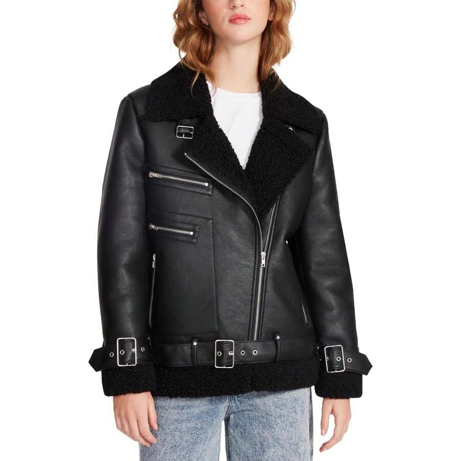 STEVE MADDEN Quinn Womens Faux Leather Cold Weather Motorcycle Jacket