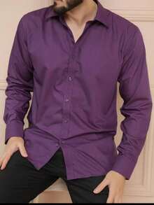 Men's Slim Fit Long Sleeve Dress Shirt Unmissable And  Promotion - 紫色 - 查看 2