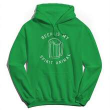 Nearly There St Patrick's Beer Is My Spirit Animal Graphic Irish Green Unisex Cotton Pullover Hoodie - Green - View 1