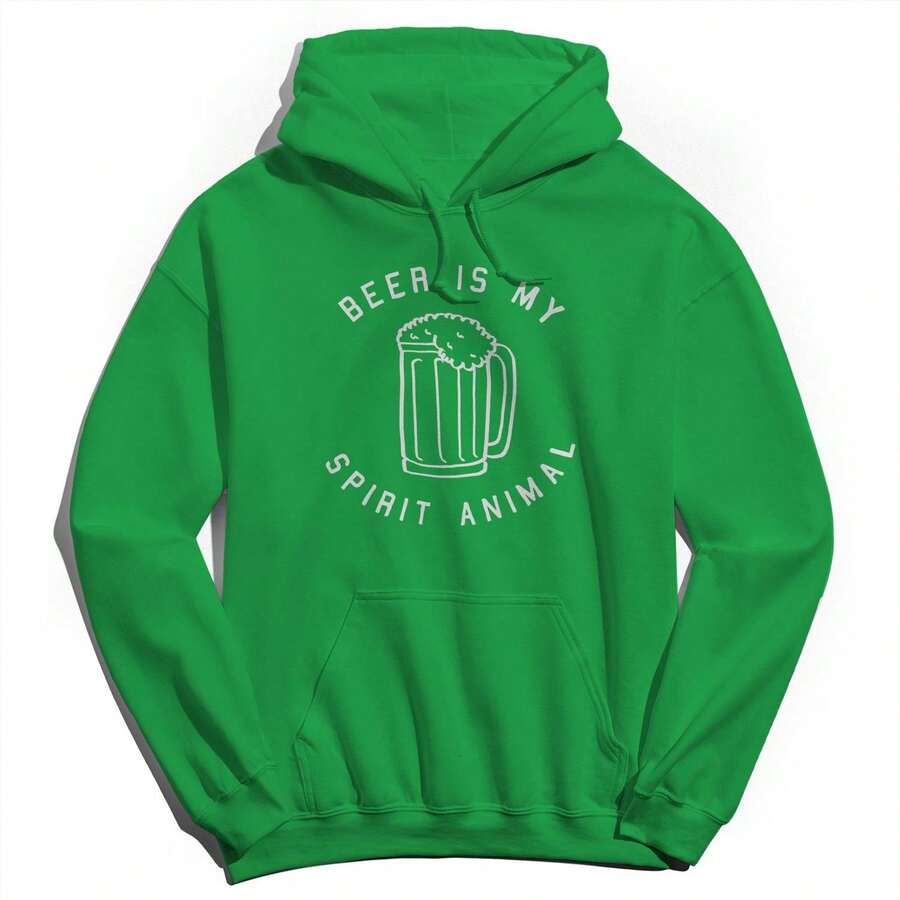 Nearly There St Patrick's Beer Is My Spirit Animal Graphic Irish Green Unisex Cotton Pullover Hoodie - Green - View 1