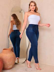 Women Jeans - 深色水洗藍 - 查看 6