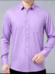 Men's Slim Fit Long Sleeve Dress Shirt Unmissable And  Promotion - 紫丁香色 - 查看 3