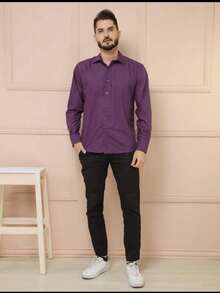 Men's Slim Fit Long Sleeve Dress Shirt Unmissable And  Promotion - 紫色 - 查看 3