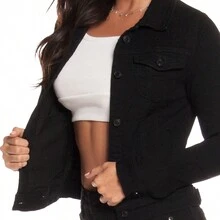 CHAMARRA DENIM JACKETS BASICA DE MEZCLILLA STRETCH CASUAL CON BOLSAS - Negro - Ver 2