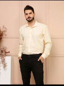 Men's Slim Fit Long Sleeve Dress Shirt Unmissable And  Promotion - Màu be - Xem 1