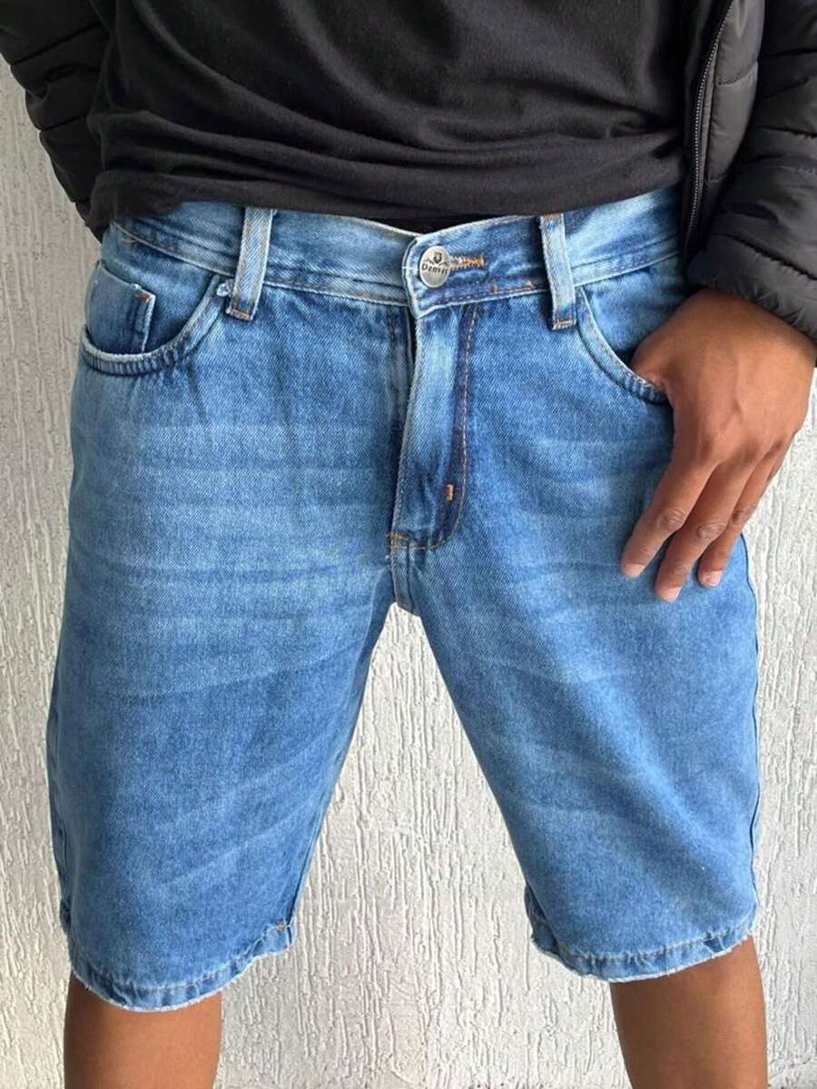 Men Denim Shorts - 藏蓝色 - 查看 1