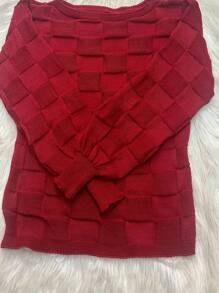 Plus Size Knit Tops - 紅色 - 查看 1