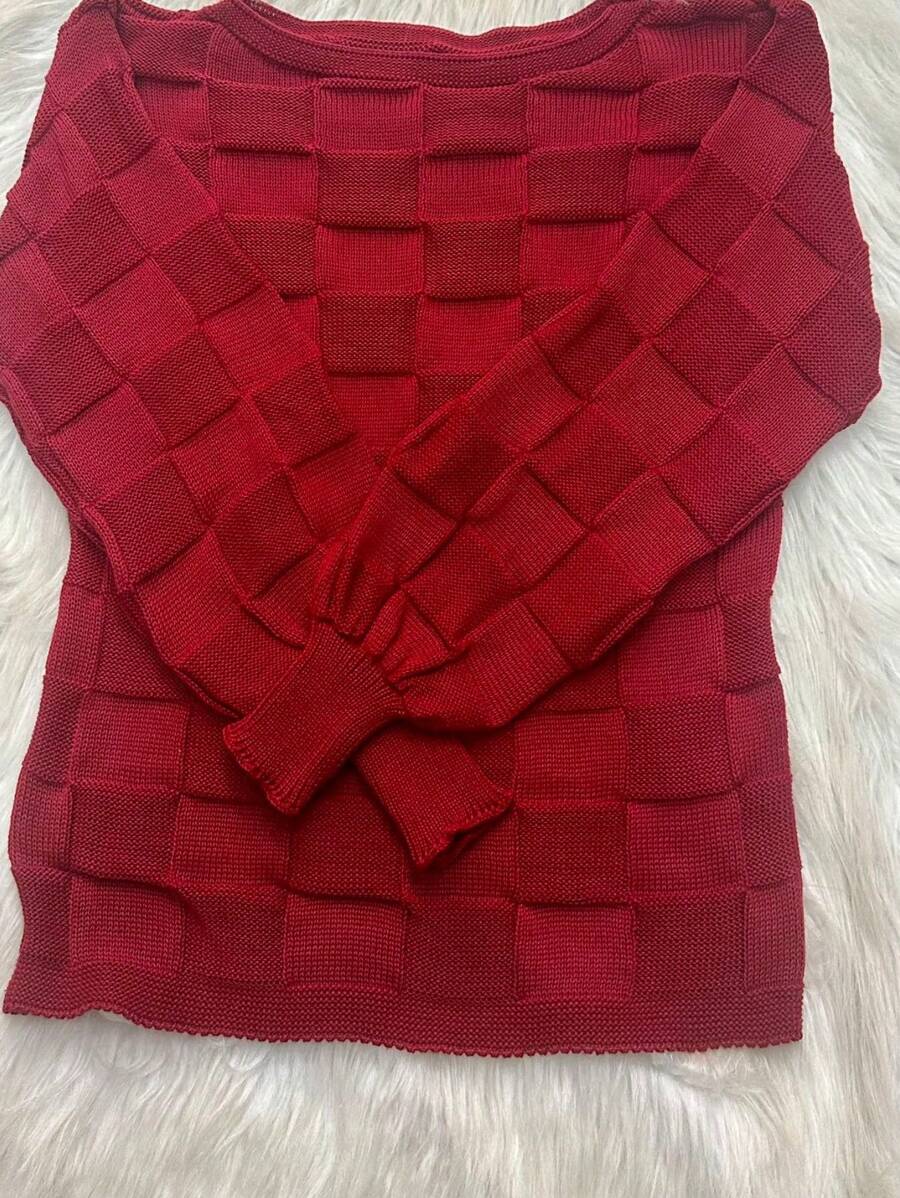 Plus Size Knit Tops - 紅色 - 查看 1