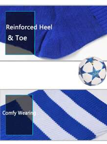 6 Pairs Youth Team Sports Over-The-Knee Socks, Children's Football Socks. Youth & Teen Over-The-Knee Sports Soccer, Gym Socks For Children, Solid Color & Striped, Suitable For Boys & Girls Aged 8-12 - Black - View 6