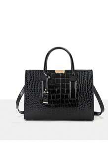New Arrival Crocodile Pattern Handbag With Accessories, Bag For Women Elegant, Eye-Catching Work Bags For Women - Black - View 6