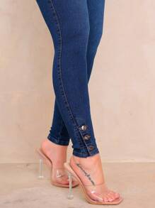 Women Jeans - 深色水洗藍 - 查看 2