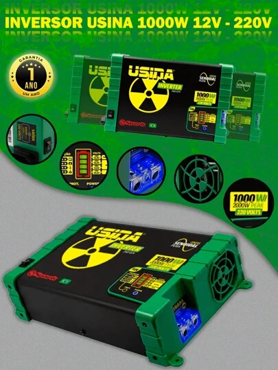 Inversor Tensão Potência Onda Senoidal Pura Usina 1000w 12v 220v Inverter Conversor Smart Cooler Battery Meter